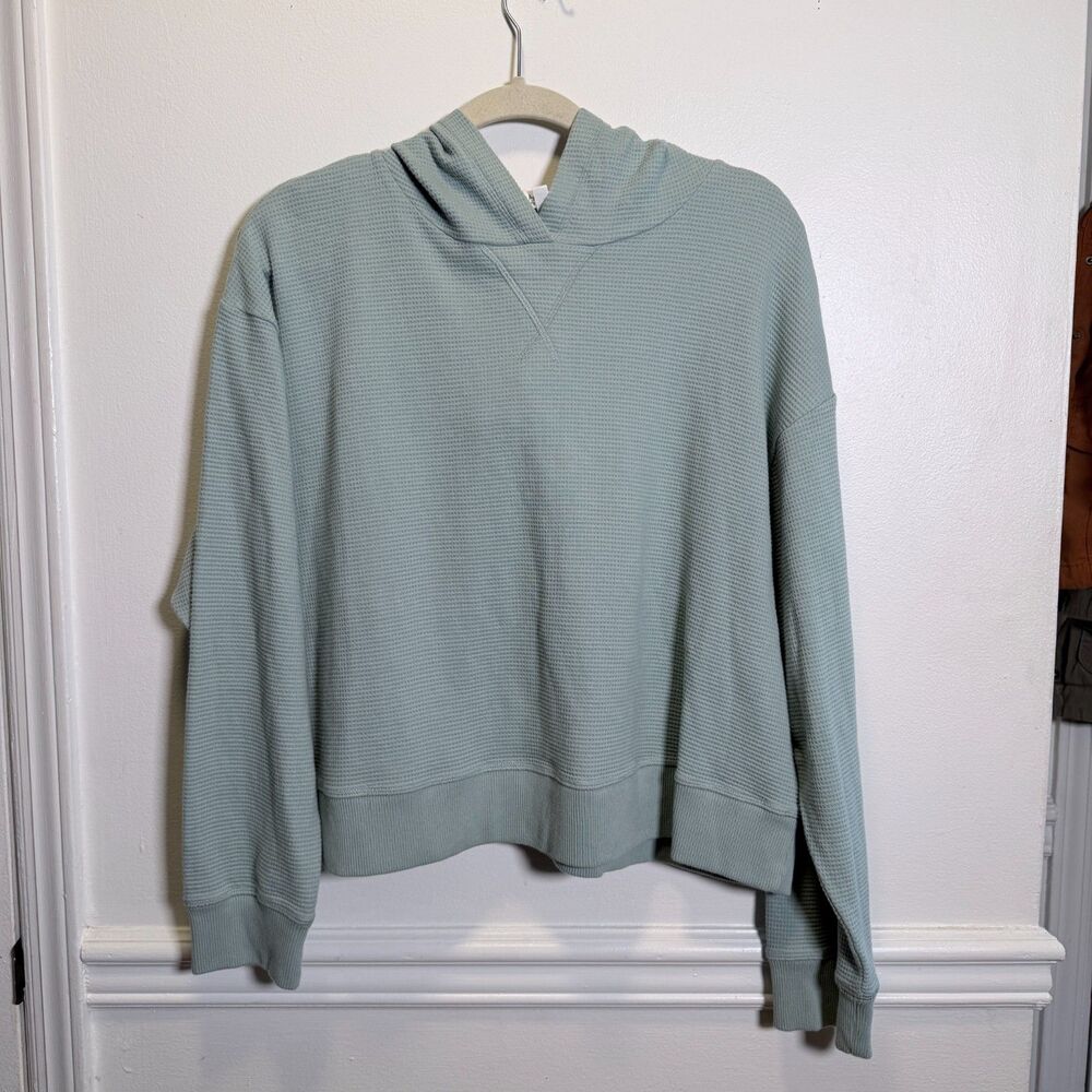 Haven Well Within Womens L Organic Cotton Waffle Hoodie Sage Green Boxy Coastal